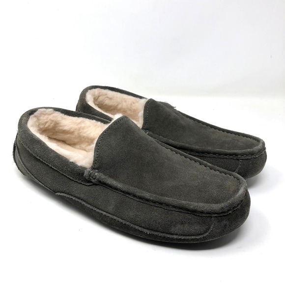 UGG Ascot Slipper Mens 9 Charcoal Grey Suede Shearling‎ Lined Comfort Cozy main image 11